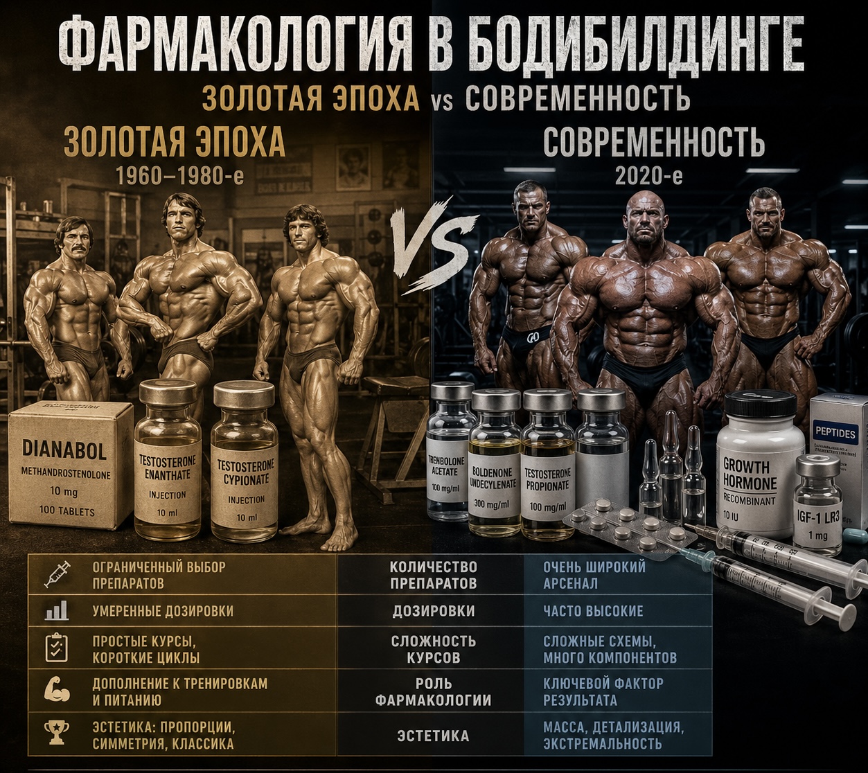 Различия подходов к курсам фармакологии в бодибилдинге: «золотая эпоха» и современность